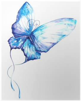 Blue Watercolor Butterfly Tattoo (400x400), Png Download
