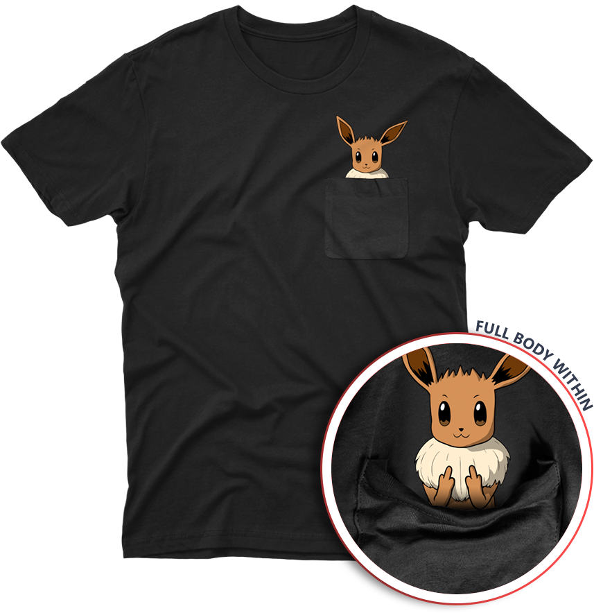Eevee Middle Fingers Black Unisex Pocket T-shirt - Eevee Middle Finger Shirt (857x884), Png Download