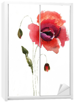 Watercolor Illustration Of Red Poppy Flower Wardrobe - Hobbitholeco 'red Tall Flowers Ii' Multicolored Canvas (400x400), Png Download