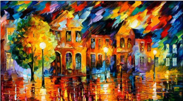 Andp Oil Painting Bright Street Lights Landscape Paintings (600x618), Png Download