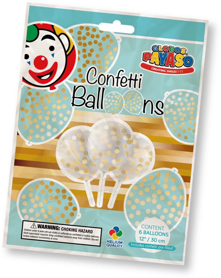 Clear Balloons With Gold Confetti - Globos Payaso (797x1000), Png Download