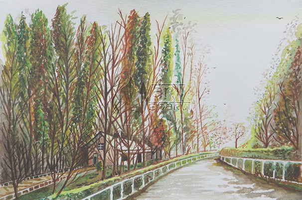 Watercolour Painting - Suspension Bridge (606x402), Png Download