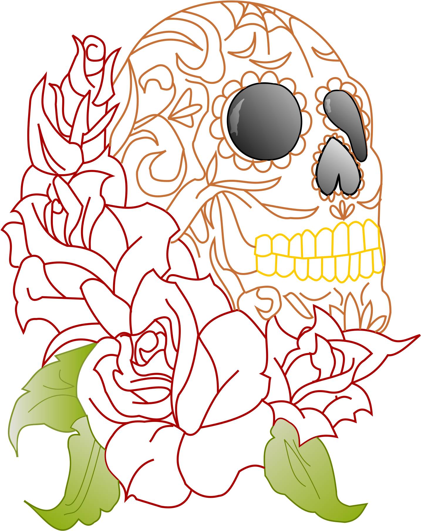 Graphic Free Stock Skull And Roses Clipart - Retro Schädel Der Stoffservietten Zuckerrockabilly (1697x2400), Png Download