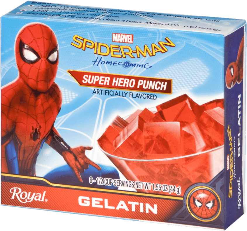 Royal Spider-man Super Hero Punch Gelatin - Royal Gelatin, Reduced Calorie, Sugar Free, Raspberry (1024x794), Png Download