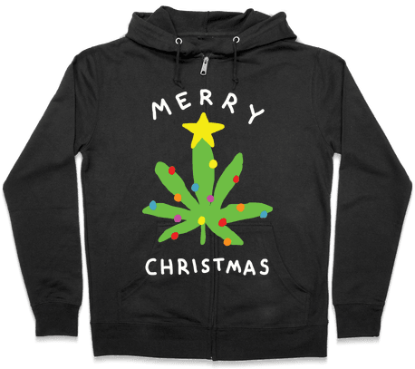 Merry Christmas Pot Leaf Zip Hoodie - Halloween Gives Me The Real Big Frighten Hoodie: Funny (484x484), Png Download