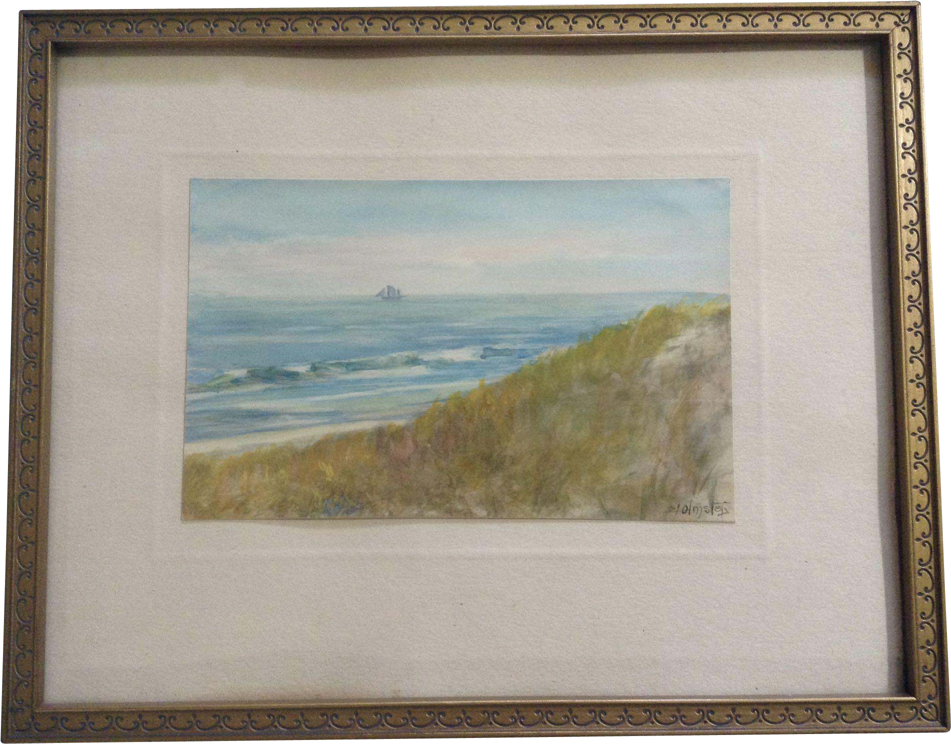 El Olmsted, Sailboat By The Coast, Small Watercolor - Picture Frame (1905x1905), Png Download