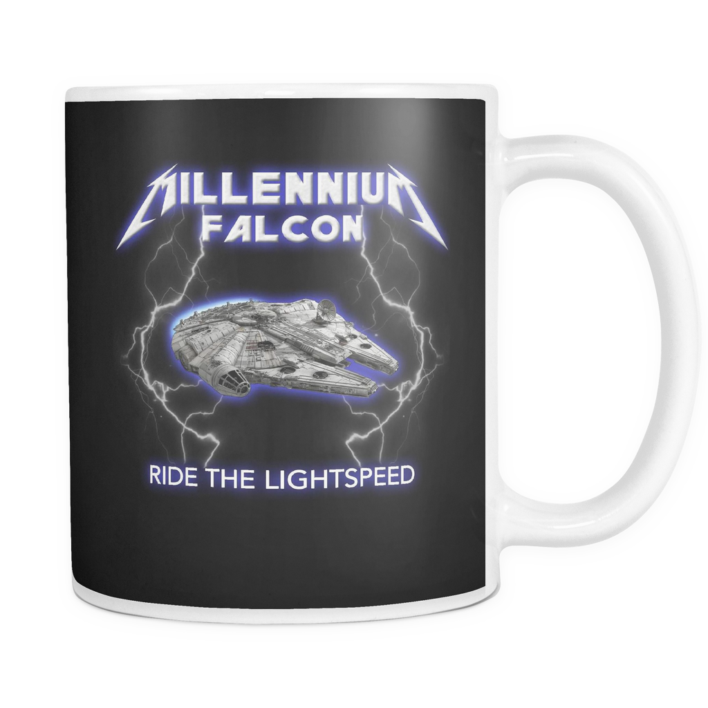Millennium Falcon Meets Heavy Metal Mug - Millennium Falcon Ride The Lightspeed (1024x1024), Png Download