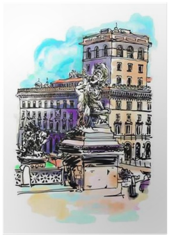 Freehand Watercolor Travel Card From Rome Italy, Old - Rome (400x400), Png Download