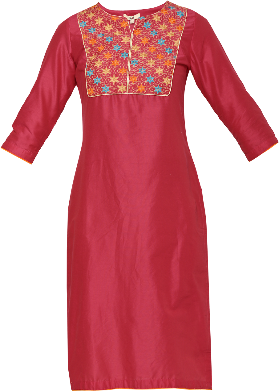 Abof Ethnic Pink Embroidered Regular Fit Kurta - Dress (1000x1333), Png Download