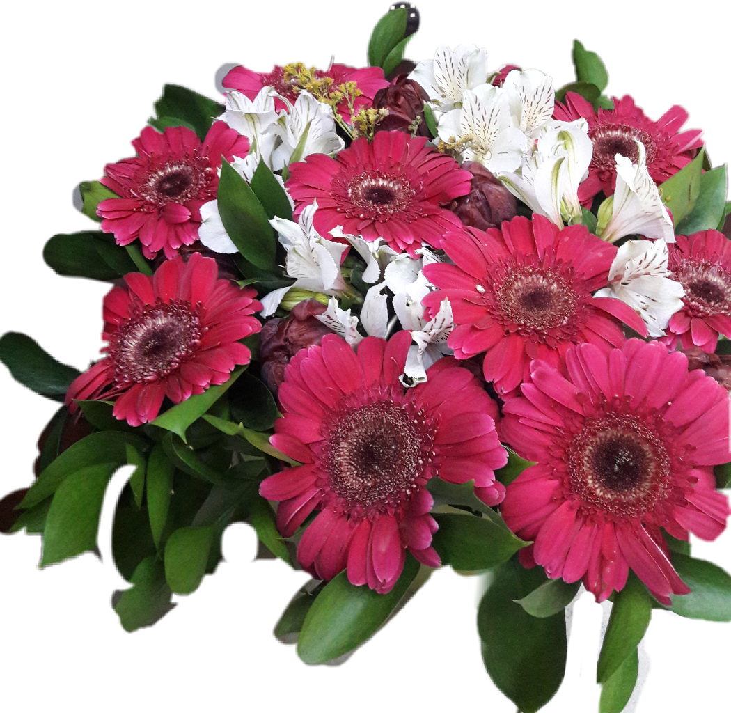 Flowers Bucket Red Redwhite White Redflowers - Bouquet (1050x1024), Png Download