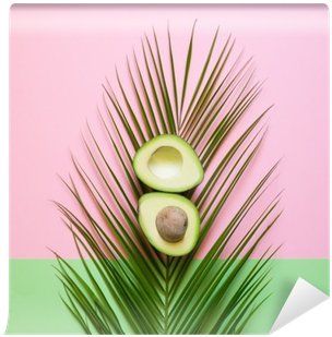 Ripe Avocado On Palm Leaf On A Colored Background - Palmiye Yaprağı Hd Duvar Kağıdı (400x400), Png Download