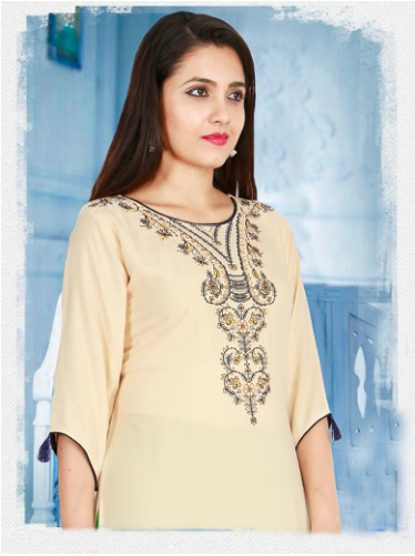 Indijoy Women's Rayon Straight Kurti With Embroidery-off - Kurta (500x500), Png Download