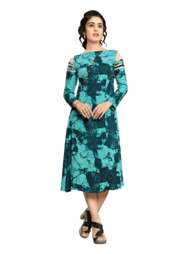 Aqua Green Marble Print Side Flared Kurti Dress - Kurti Top (500x500), Png Download