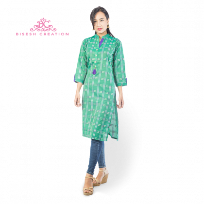 Green Purple Checkered South Cotton Kurti - Kurti Top (420x420), Png Download