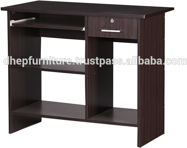 Wooden Computer Table With Shelf And Drawer Lock - Table (864x576), Png Download