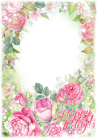 Vintage Style - Happy Birthday Pink Floral Frame (318x450), Png Download