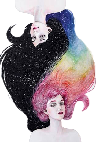 Drawing Girl With Colors (314x464), Png Download