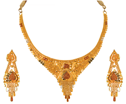 Gold Jewellery Online 22k Gold Necklace Jewellery Designs - Light Weight Gold Set (400x400), Png Download