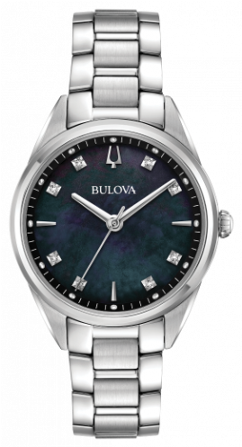 Bulova Ladies' Sutton Stainless Steel Watch With Black - Bulova Gold Watch Black Face (400x496), Png Download
