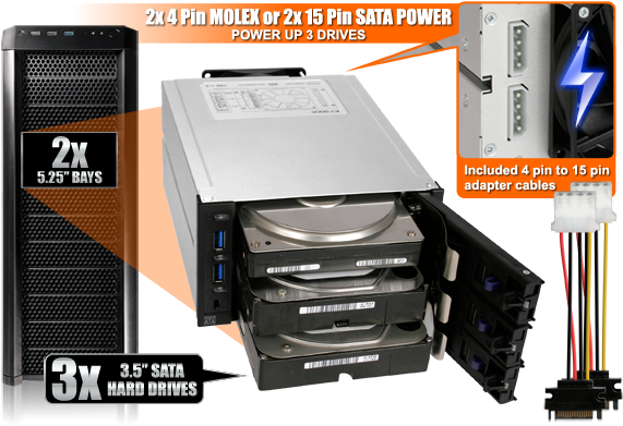 3 Bay Solution - Cremax Icy Dock Flexcage Mb973sp-1b Storage Drive Cage (600x416), Png Download