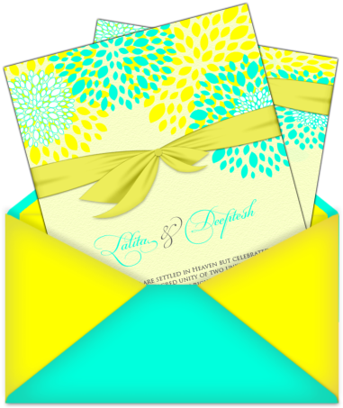 Yellow And Bright Turquoise Indian Floral Garland Style - Wedding (406x471), Png Download