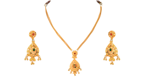 Gold Set Necklace - All Long Earring Kitty Set (500x500), Png Download