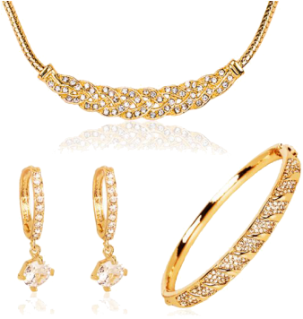 18k Gold Plated Austrian Crystal Woven Jewellery Set - Gold (380x380), Png Download