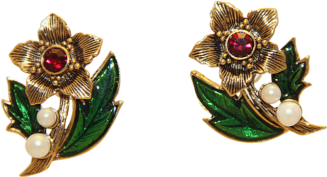 Vintage Avon Christmas Poinsettia Faux Pearl Earrings - Vintage Christmas Poinsettia Faux Pearl Earrings Guilloche (637x637), Png Download
