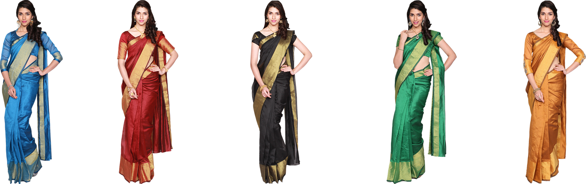 Sonakshi 5 Cotton Silk Sarees - Silk (2034x640), Png Download