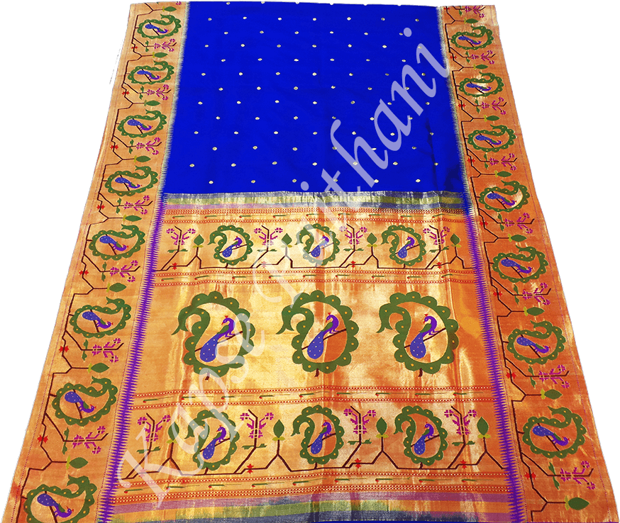 Brocade Mango With Peacock Border - Paithani (900x741), Png Download