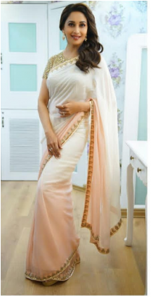 Madhuri Dixit Style Dust Pink & Ivory Shaded Saree - Pink Ivory (420x420), Png Download
