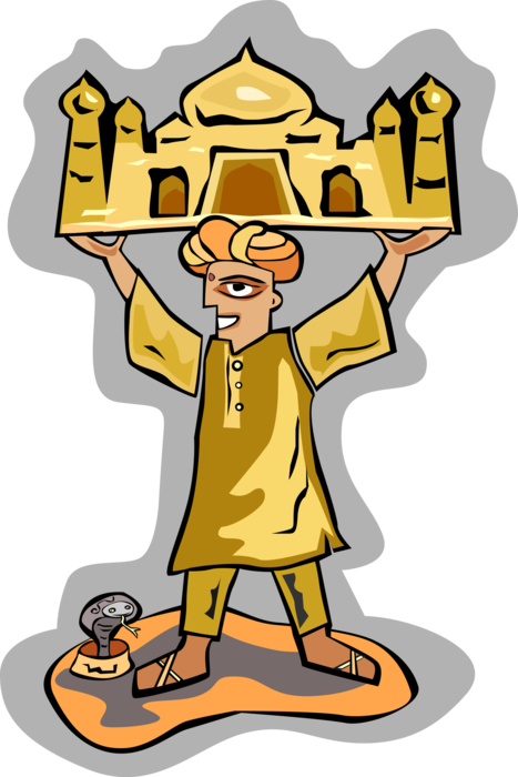 Vector Illustration Of East Indian Holds Taj Mahal - Illustration (467x700), Png Download