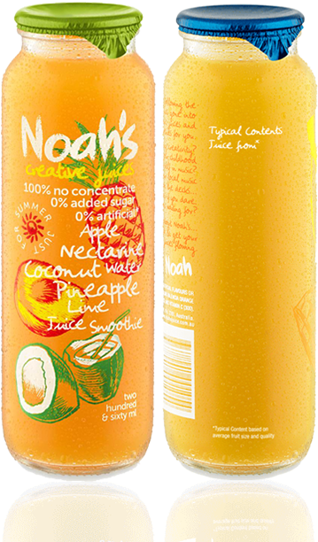 Apple, Nectarine, Coconut Water, Pineapple And Lime - Noahs Juices (365x615), Png Download