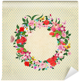 Round Frame Of Beautiful Flowers For Your Design Wall - Painting (400x400), Png Download