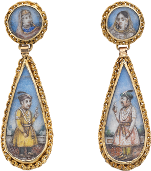Gold Mounted Earrings Set With Four Miniature Portraits - Earrings (660x380), Png Download