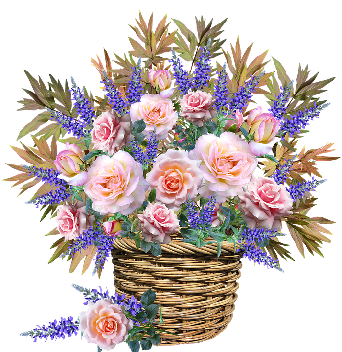Flowers, Basket, Arrangement, Celebration, Garden - Кошница С Цветя Png (732x720), Png Download