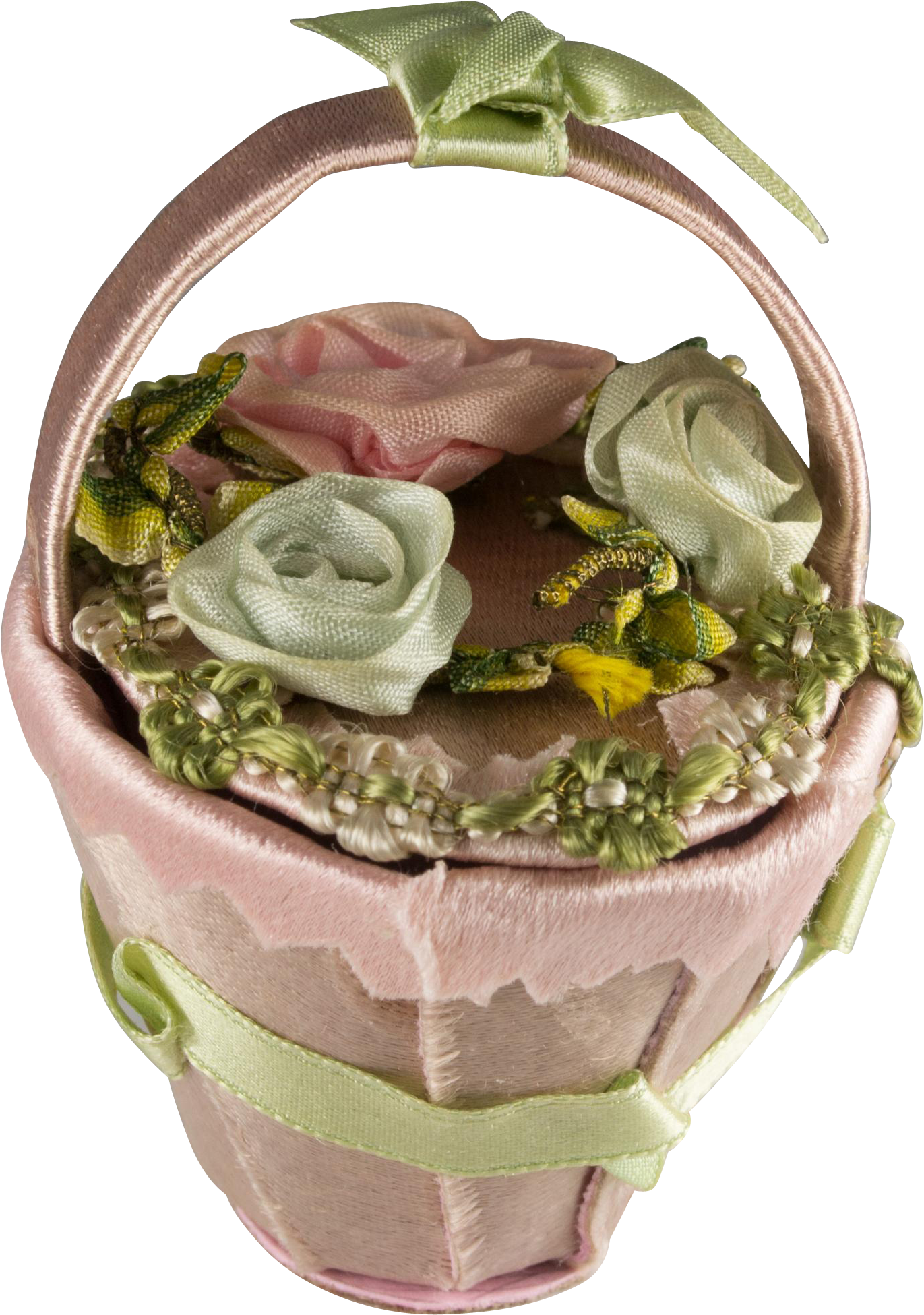 Vintage Silk Ribbon Doll's Flower Basket Or Purse For - Garden Roses (1950x1950), Png Download