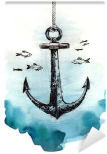 Watercolor Sketch Of An Anchor Underwater Wall Mural - Underwater Anchor Sketch (400x400), Png Download