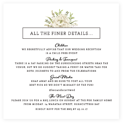 White Wedding Information Card Black - Finer Details Wedding Invitations (432x432), Png Download