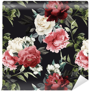 Seamless Floral Pattern With Roses, Watercolor - Behang Bloemen (400x400), Png Download