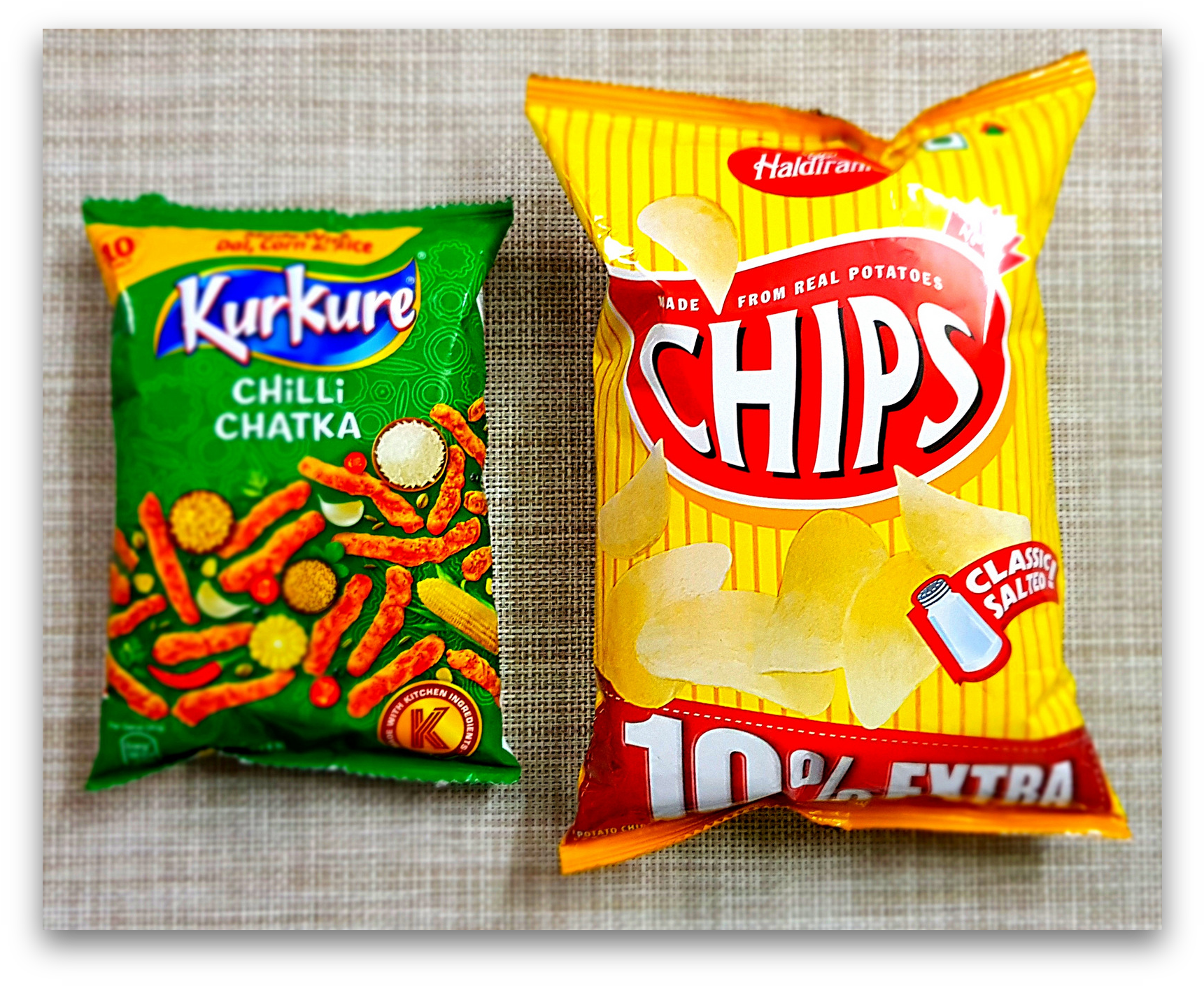 Yellow Packet On The Right Is Plain Salted Chips, Costs - Haldiram Chips Pudina Treat 200gms (1900x1489), Png Download