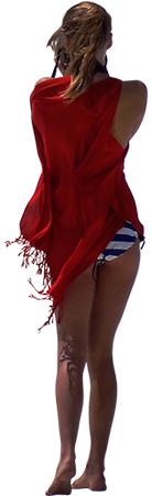A Young Woman Wrapped In A Red Beach Blanket Walking - Person Walking On Beach Png (450x450), Png Download