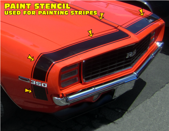 1969 Camaro Front Accent Paint Stencil Stripe Kit - Chevrolet Camaro (736x460), Png Download