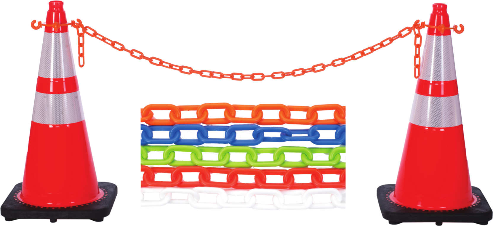 Safety Cone With Chain (1837x824), Png Download