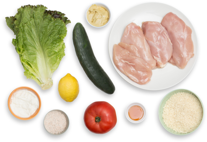 Crispy Chicken Tenders With Honey Mustard & Tomato-cucumber - Honey Mustard Dressing (700x477), Png Download