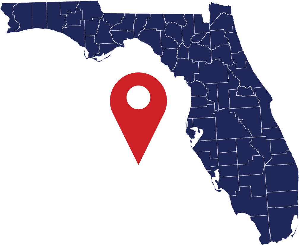 Fhc Florida Map With Pinpoint Blue-01 - Florida Political Map 2016 (1061x970), Png Download