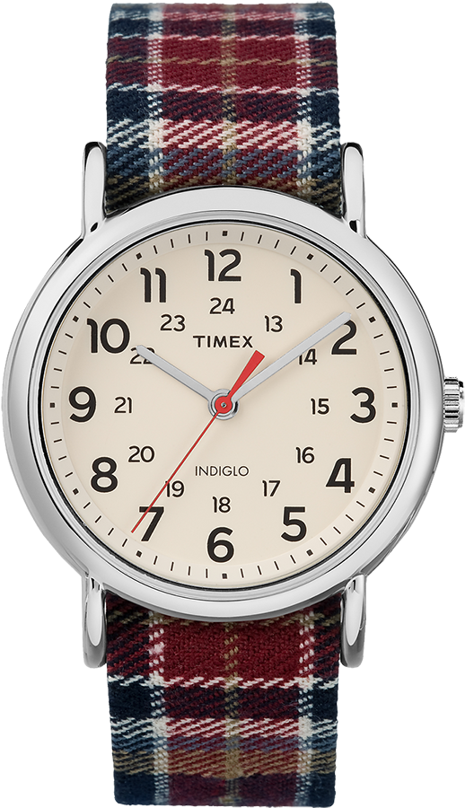 Weekender 38mm Fabric Strap Watch Silver-tone/cream - Timex Unisex Tw2r42000 Weekender Blue/brown/cream Fabric/leather (750x900), Png Download