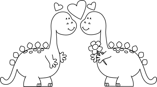 Dinosaurs In Clip Art - Valentine's Day Clip Art Black White (550x304), Png Download