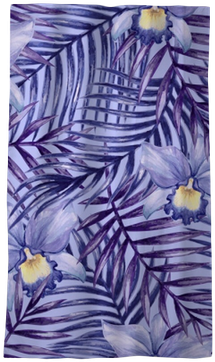 Watercolor Orchid Flower And Palm Leaves Seamless Pattern - Suabo Polyester Waterproof Fabric Shower Curtain Decorative (400x400), Png Download