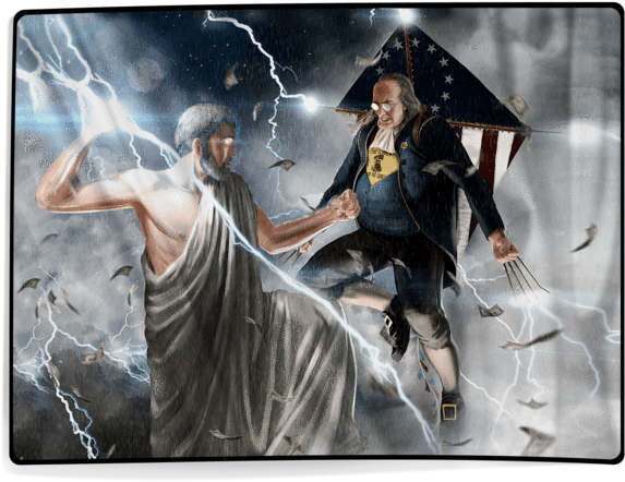Ben Franklin Vs Zeus (600x600), Png Download